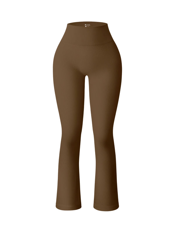 Brown high waist ribbed flared leggings to perfectly shape and sculpt the legs during intense leg days in the gym or general training sessions