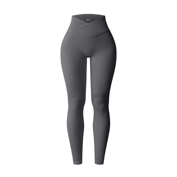 Grey v waist ribbed leggings to perfectly shape and sculpt the legs and core during intense leg days in the gym or general training sessions