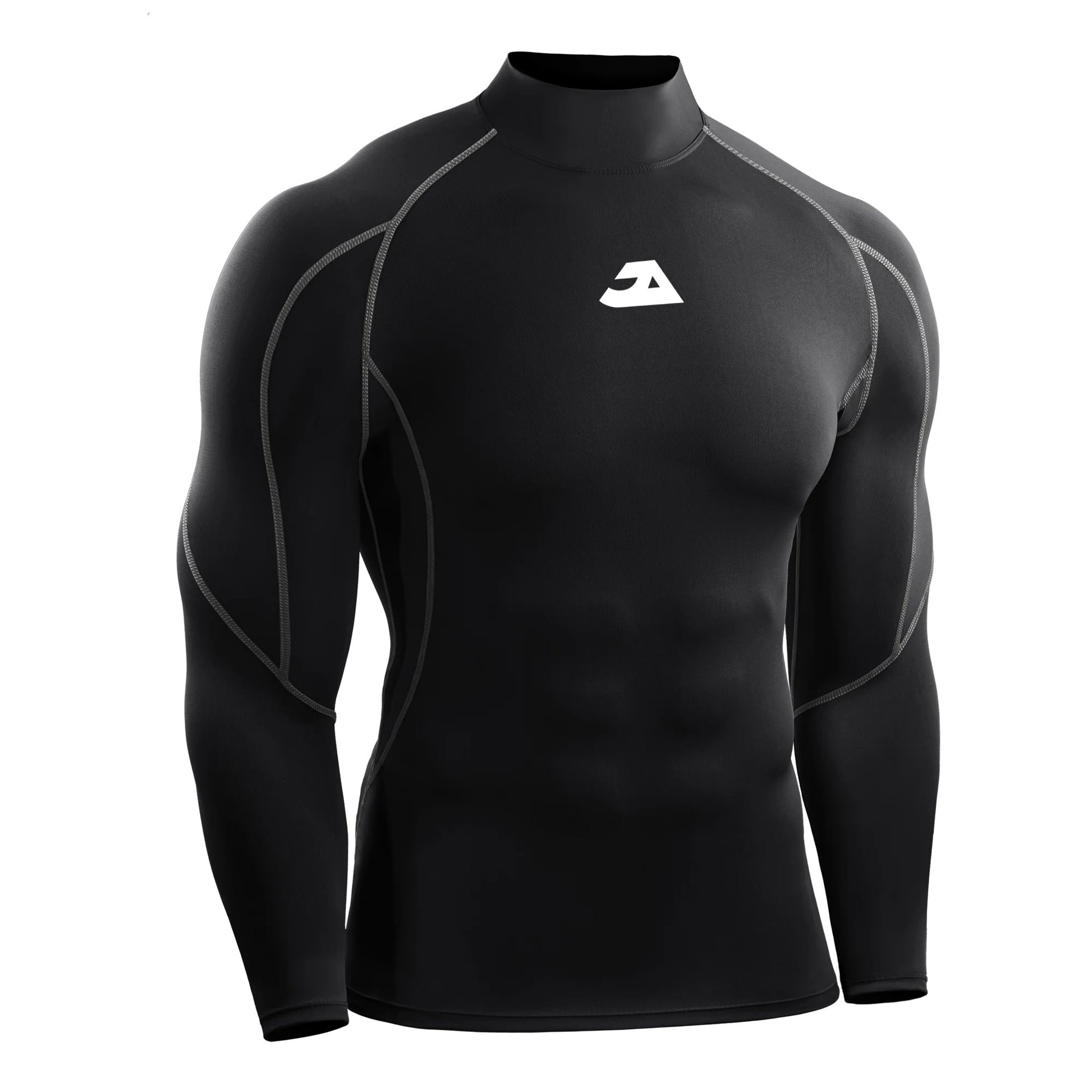 men's black and grey seamed long sleeve compression gym shirt for workouts and training