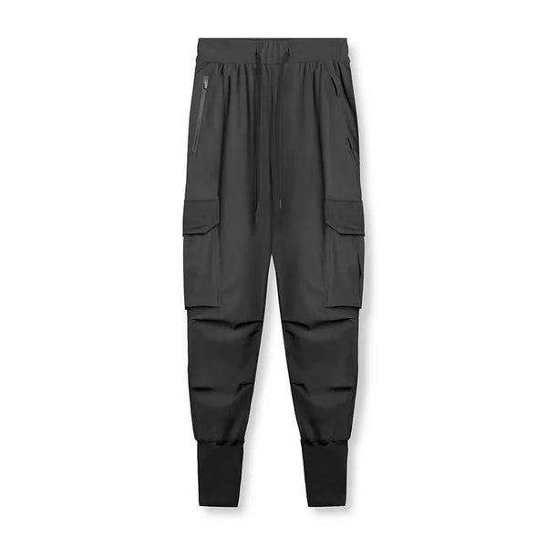 Men's black gym cargo joggers designed for comfort and performance during workouts