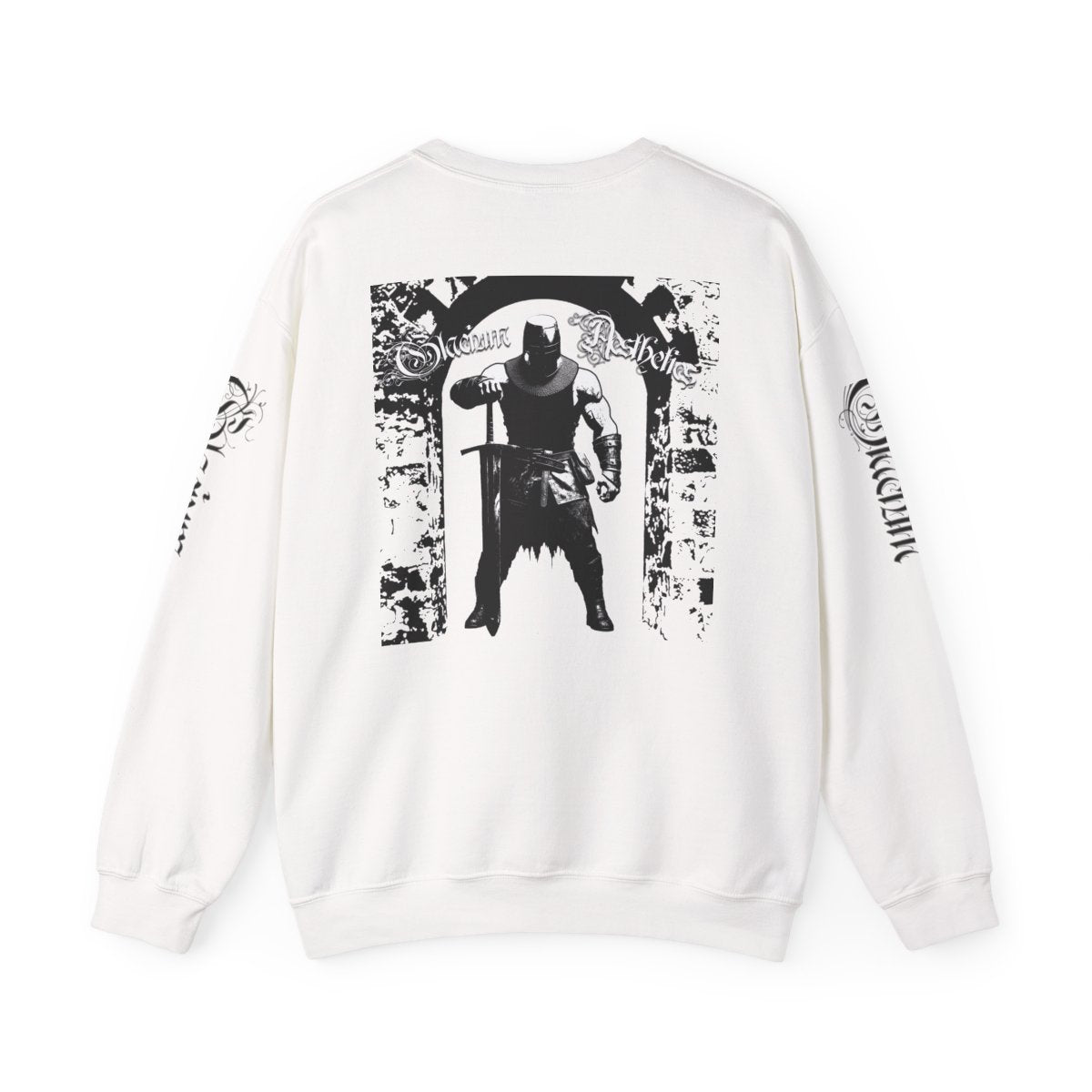 White crew-neck sweatshirt from the Crusader Series collection, featuring a heavy blend fabric and 'In The Way' design