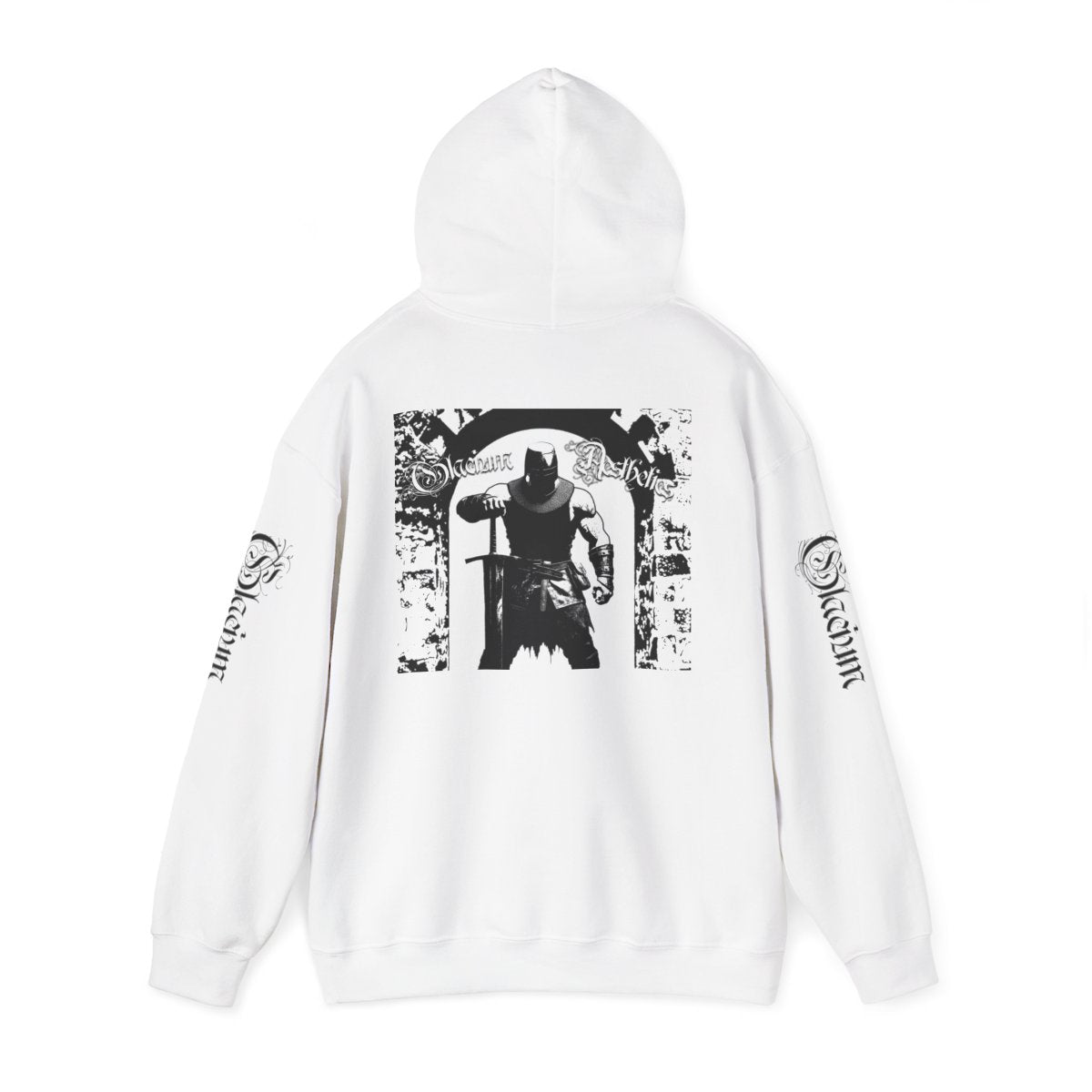white hoodie pump cover from the Crusader Series collection, featuring a heavy blend fabric and 'In The Way' design