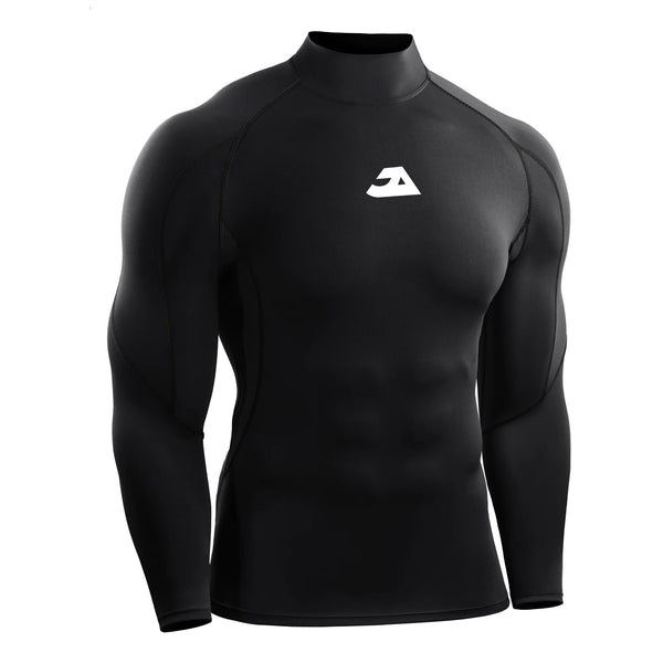 Men's black and red long sleeve compression gym shirt for workouts and training
