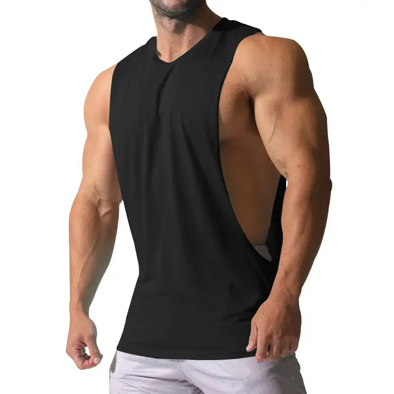 Glacium Aesthetics black ultra drop arm tank top designed to show the pump in full effect during workouts and training sessions