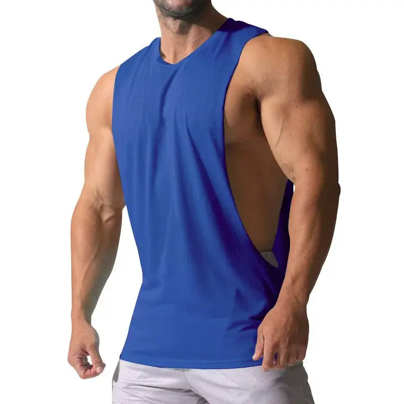 Glacium Aesthetics blue ultra drop arm tank top designed to show the pump in full effect during workouts and training sessions