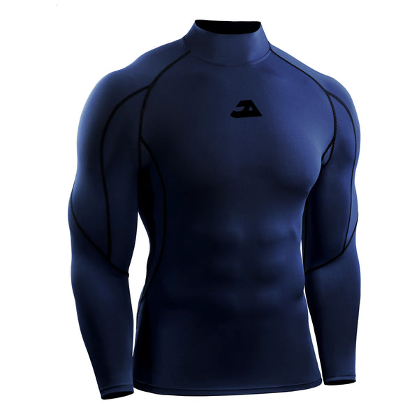 Men's dark blue long sleeve compression gym shirt for workouts and training