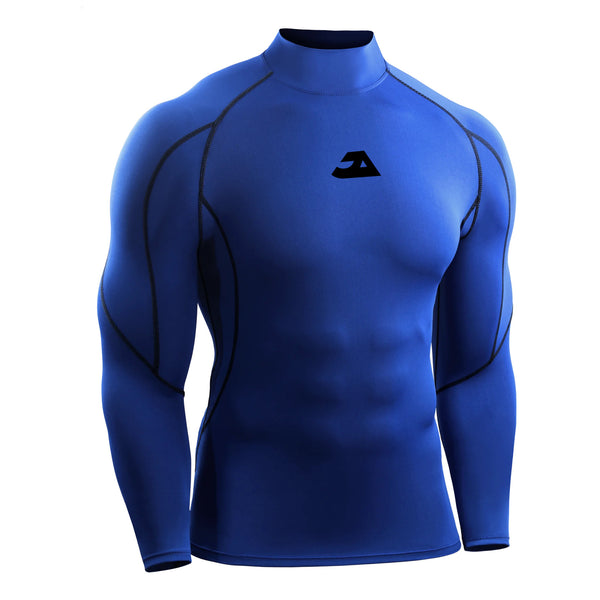 Men's blue long sleeve compression gym shirt for workouts and training