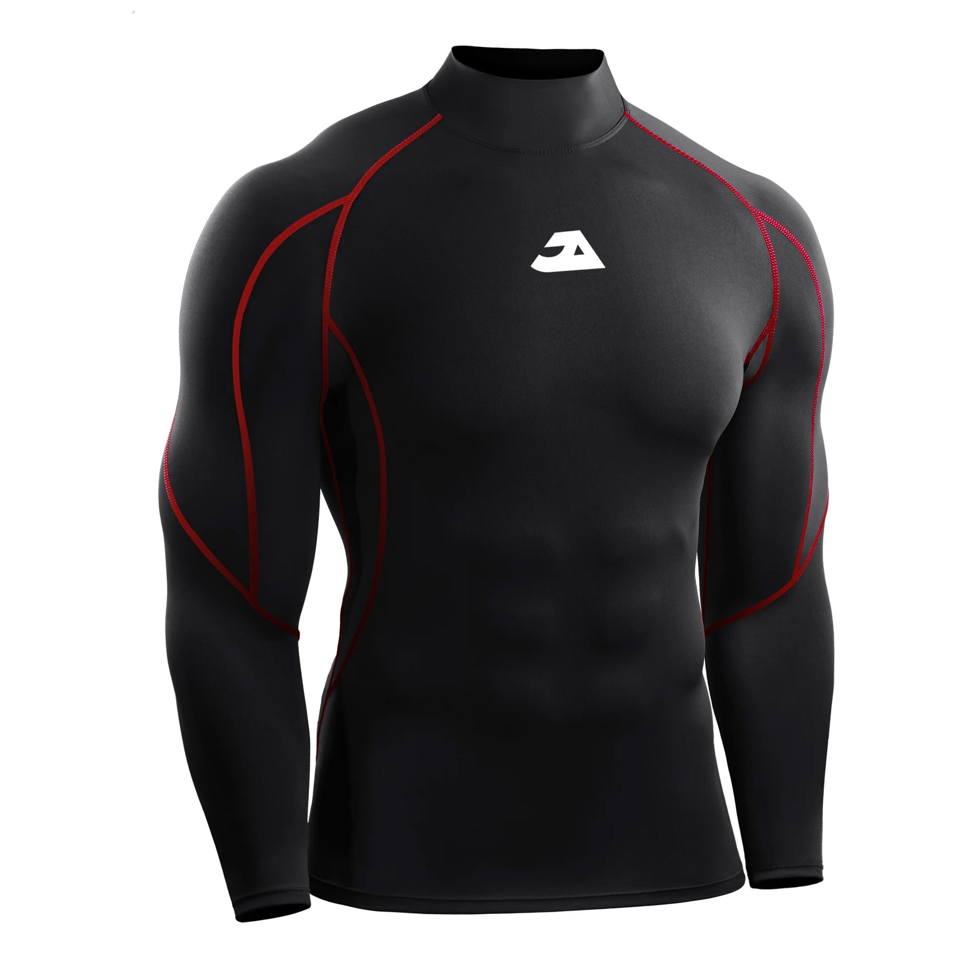 Men's black and red long sleeve compression gym shirt for workouts and training