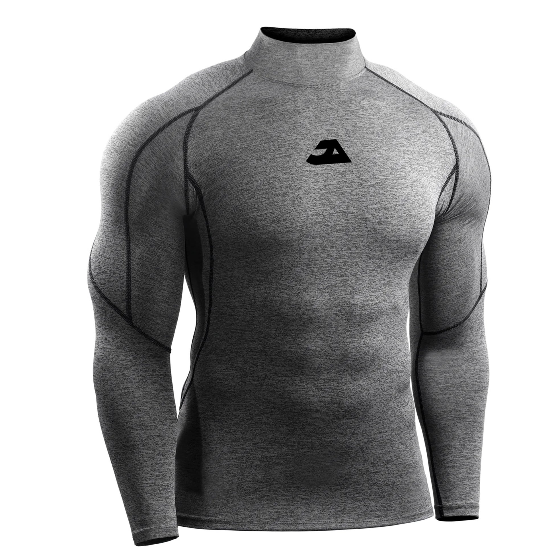Men's grey long sleeve compression gym shirt for workouts and training