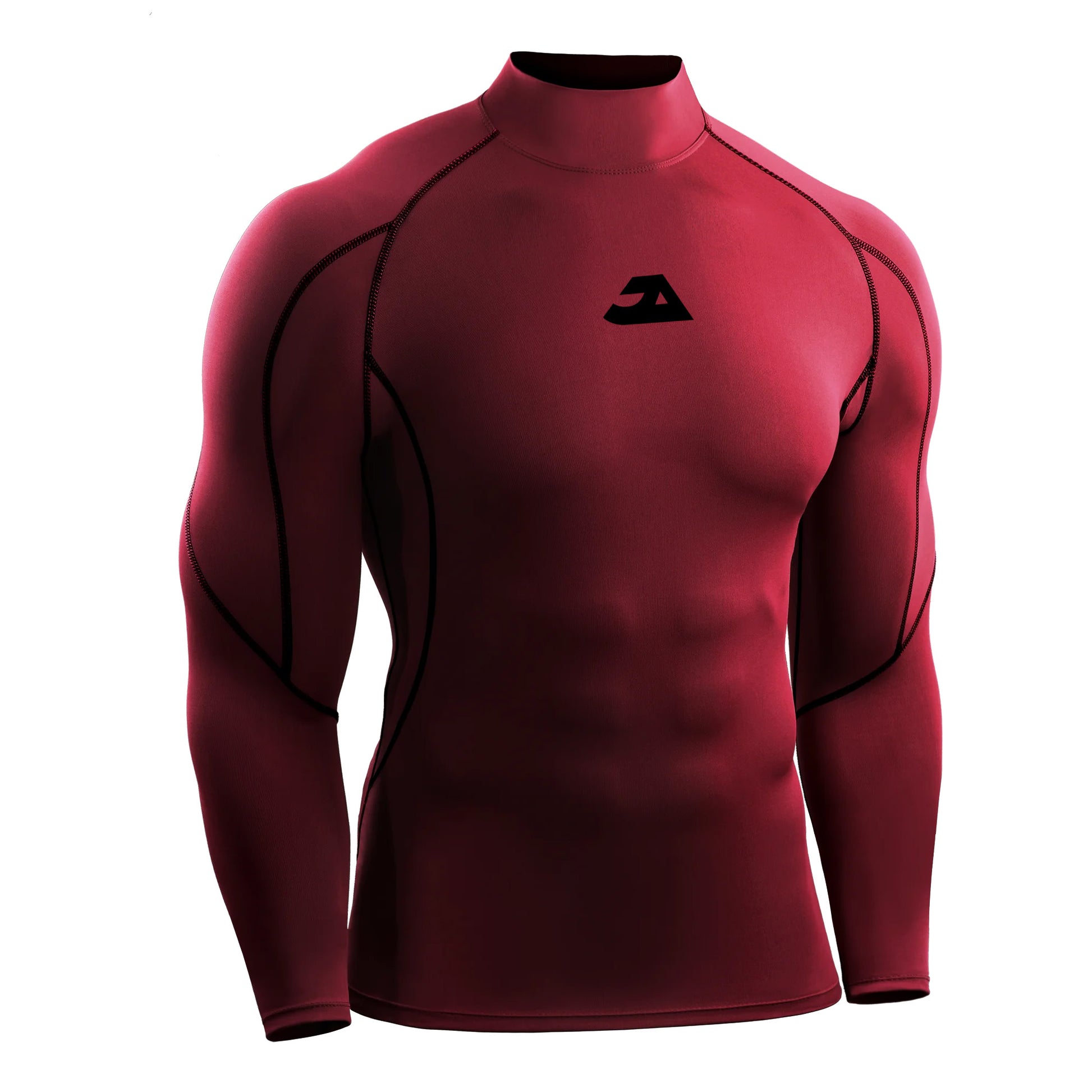 Men's red long sleeve compression gym shirt for workouts and training