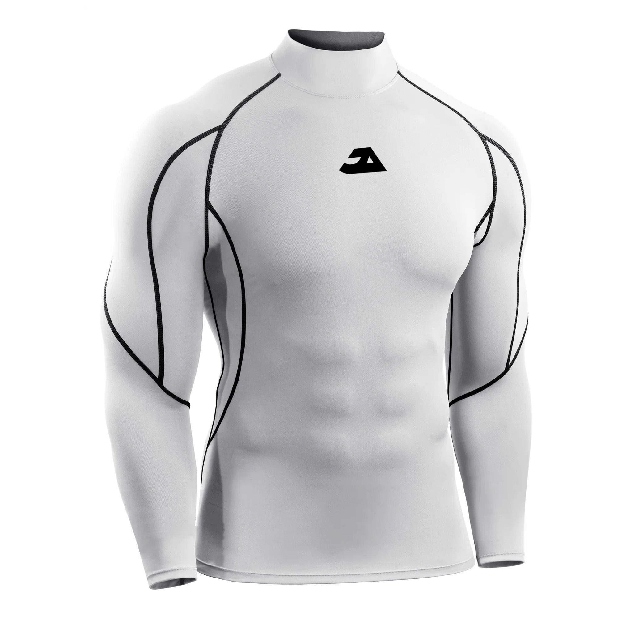 Men's white long sleeve compression gym shirt for workouts and training