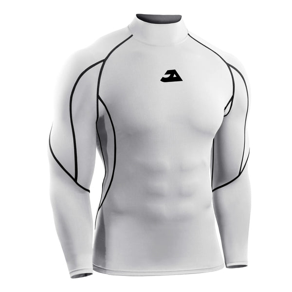 Men's white long sleeve compression gym shirt for workouts and training