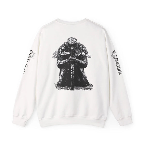 White sweatshirt pump cover for the gym from the Crusader Series collection, featuring a heavy blend fabric and 'From The Ashes' design