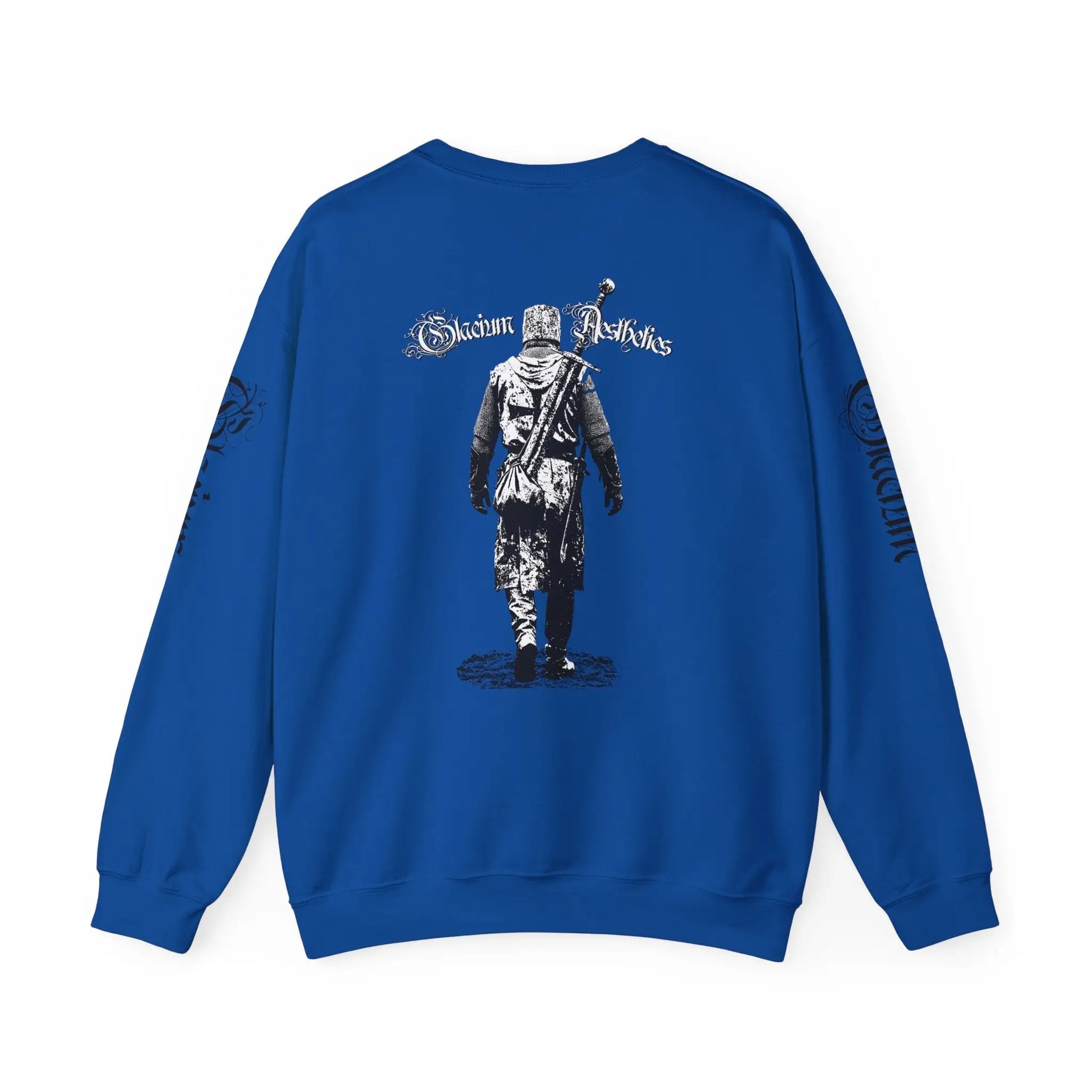 Blue sweatshirt pump cover for the gym from the Crusader Series collection, featuring a heavy blend fabric and 'Out Unscathed' design