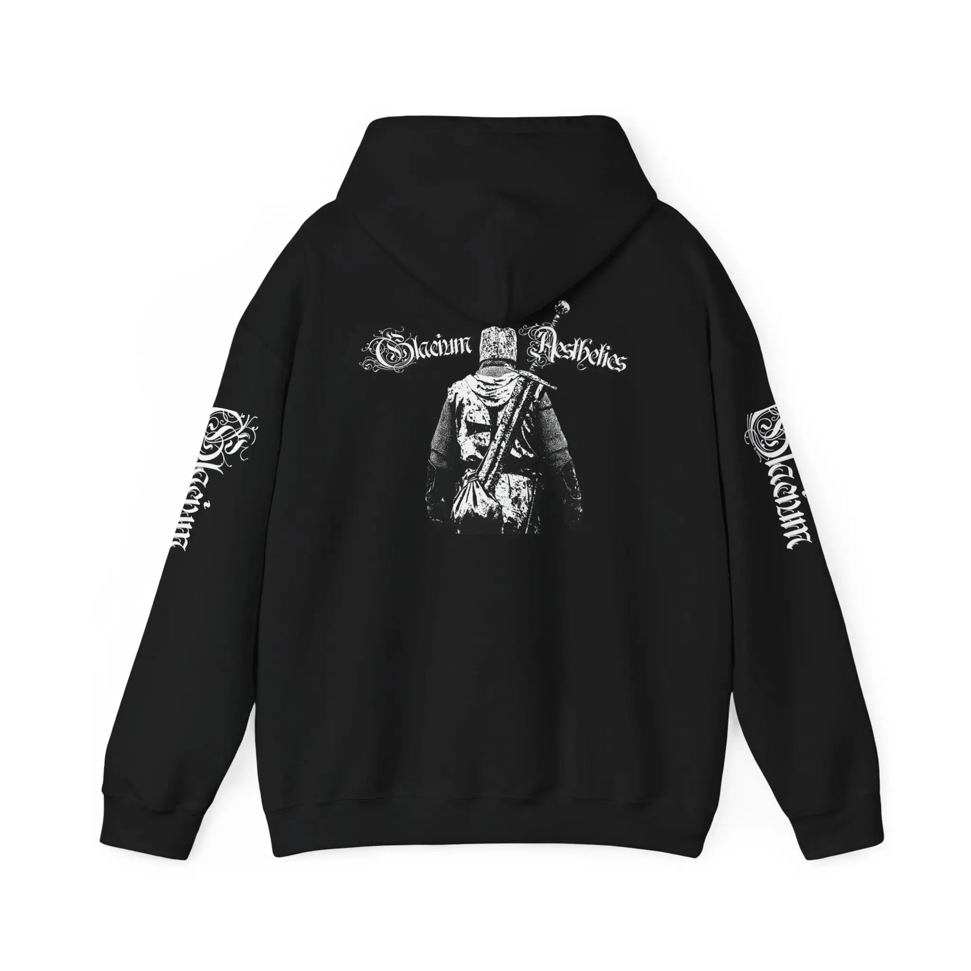 Black hoodie pump cover for the gym from the Crusader Series collection, featuring a heavy blend fabric and 'Out Unscathed' design