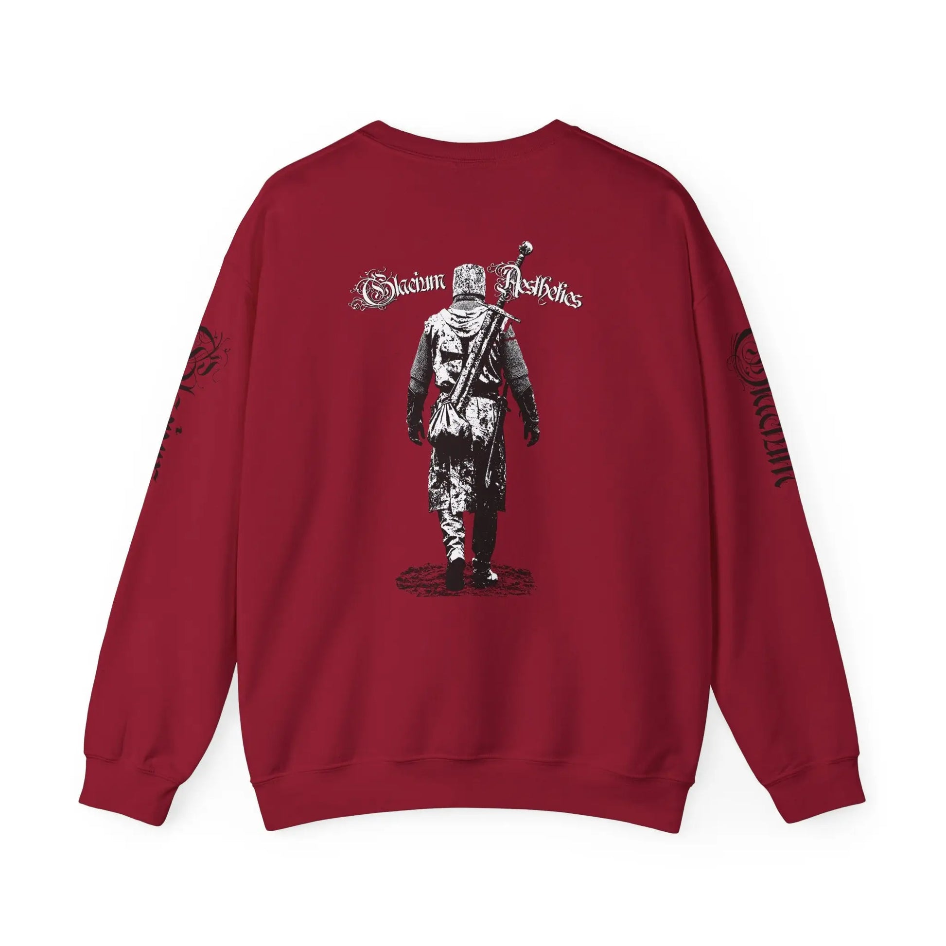 Red sweatshirt pump cover for the gym from the Crusader Series collection, featuring a heavy blend fabric and 'Out Unscathed' design