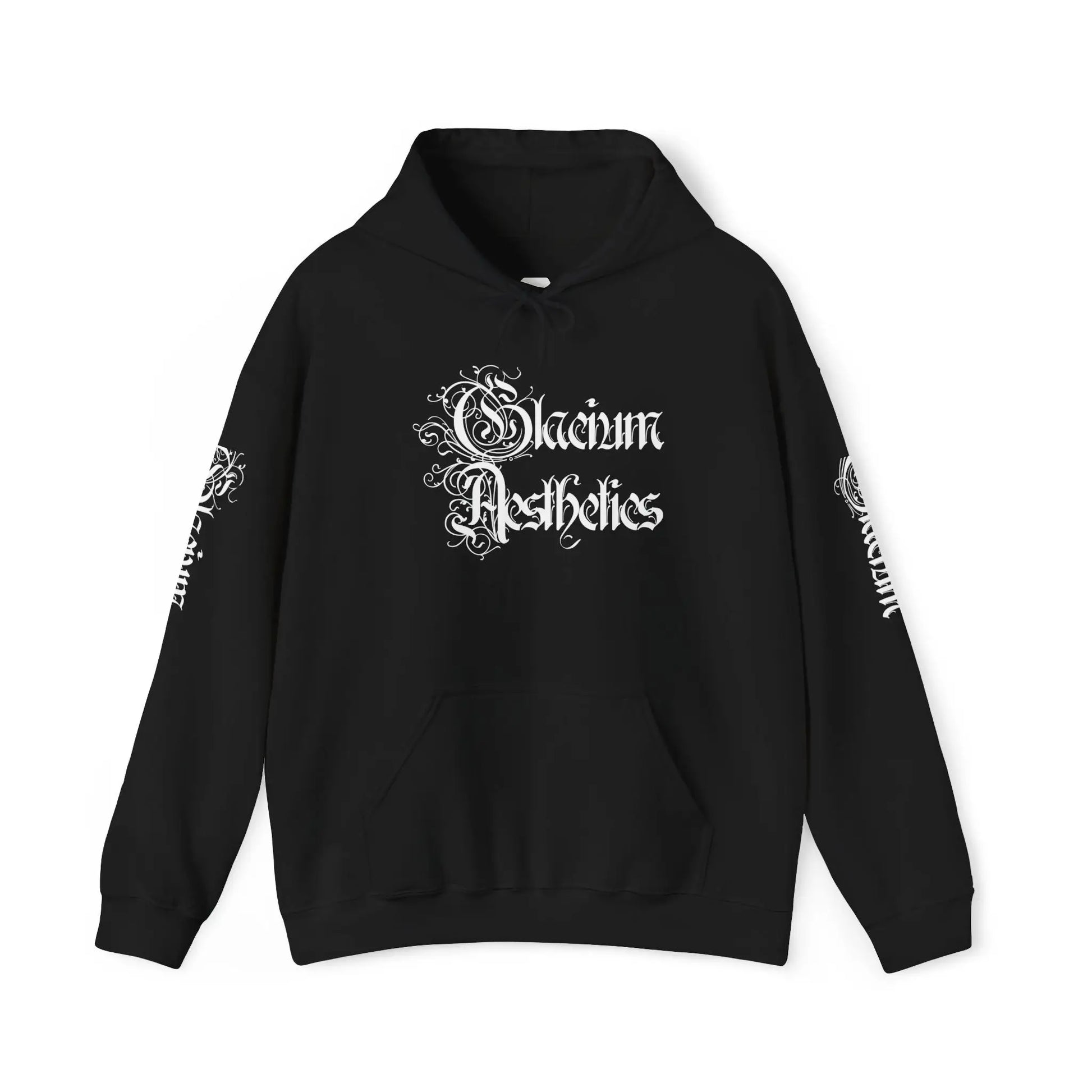 Front of black hoodie pump cover for the gym from the Crusader Series collection, featuring a heavy blend fabric