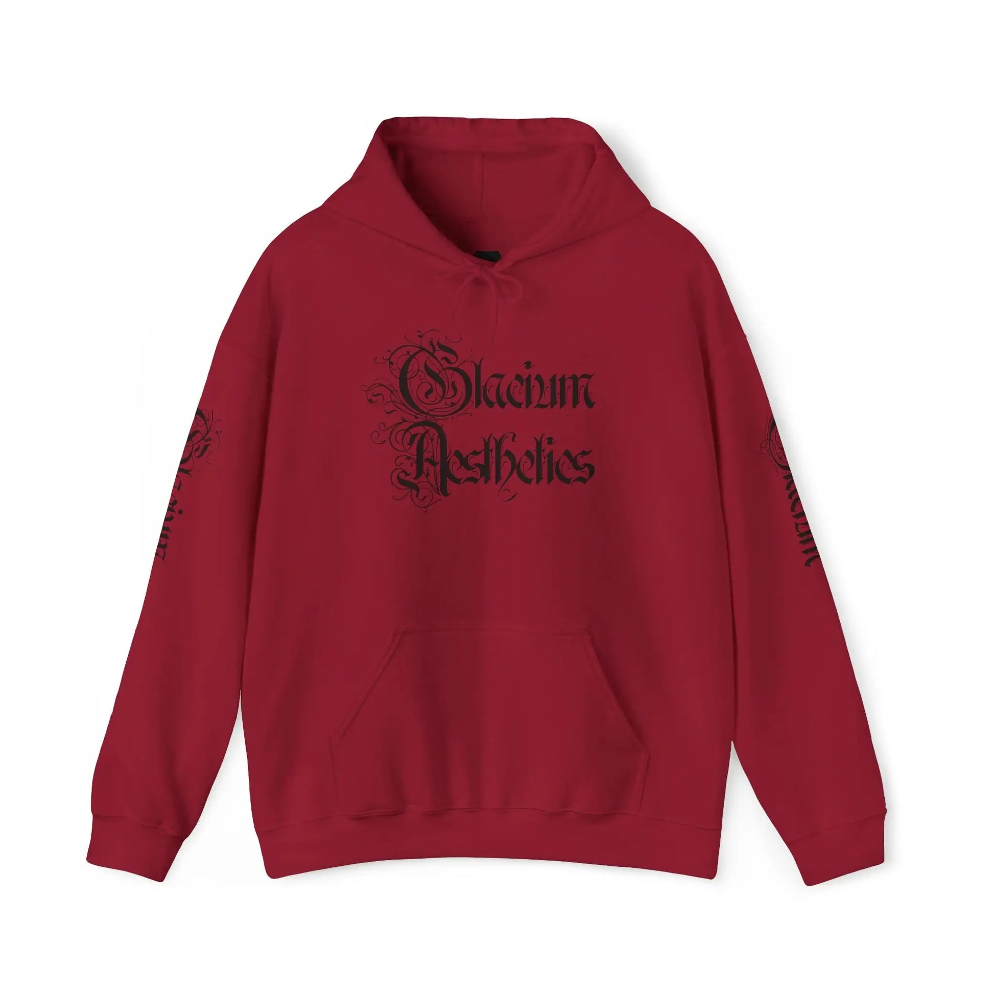 Front of red hoodie pump cover for the gym from the Crusader Series collection, featuring a heavy blend fabric