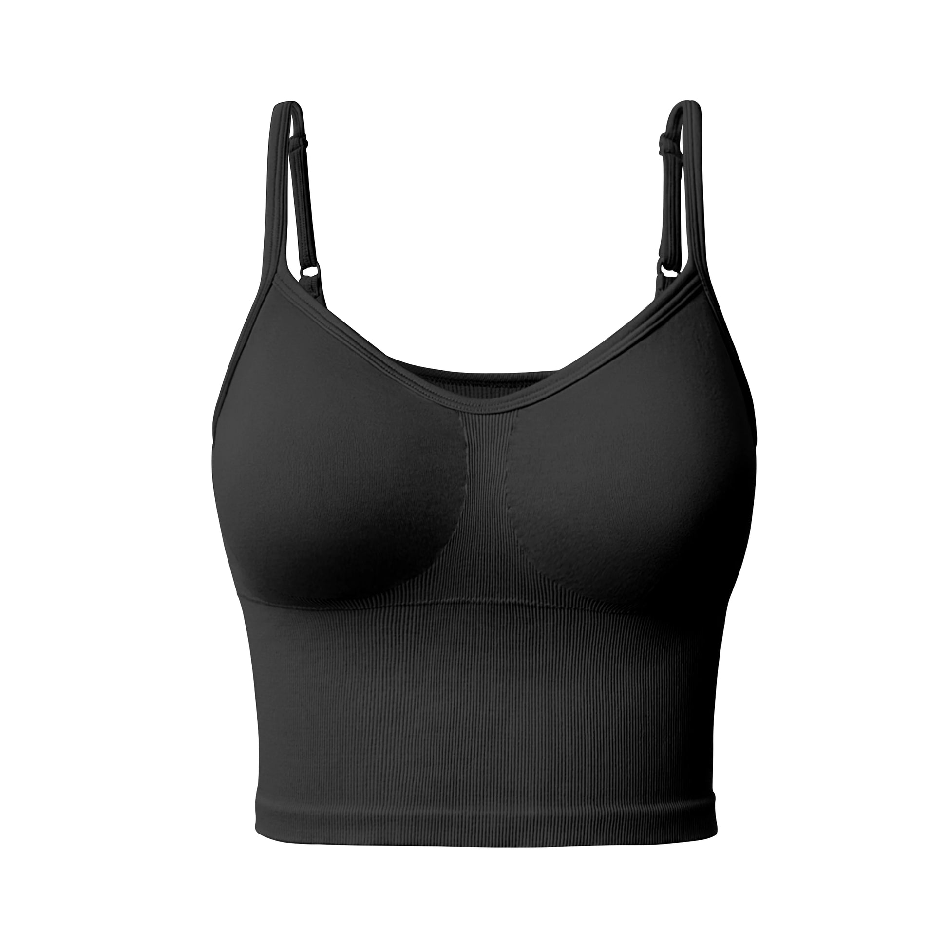 Black ribbed sports bra designed to perfectly hug and hold during intense gym and training sessions