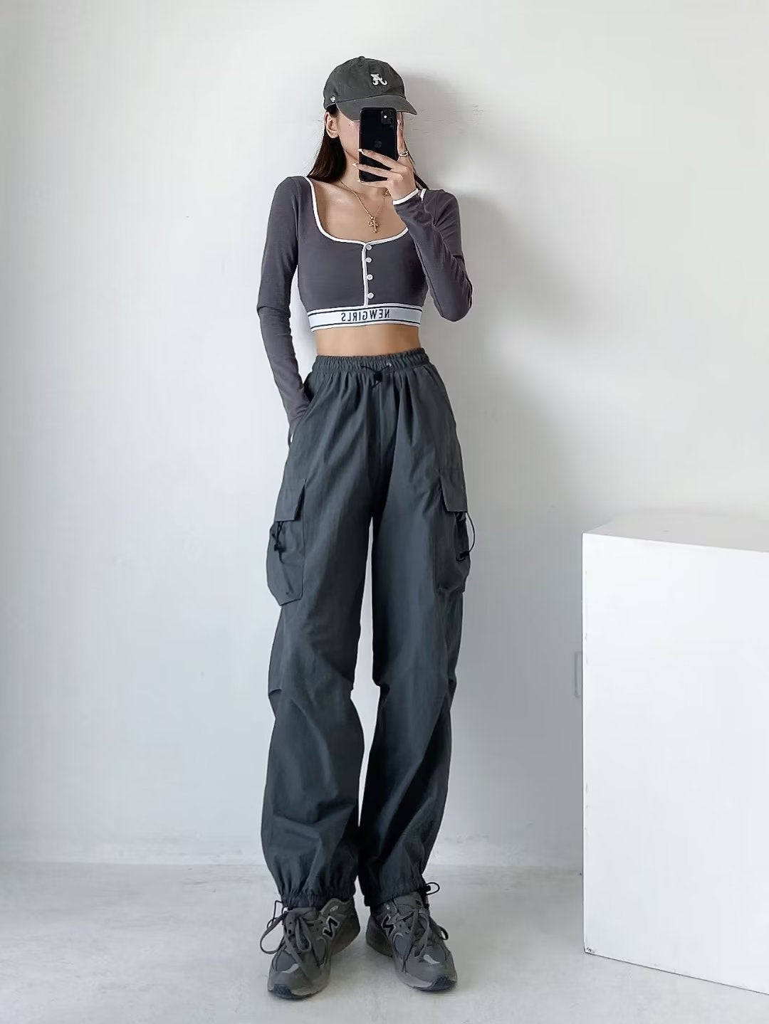 women's grey gym cargo joggers designed for style and performance during workouts