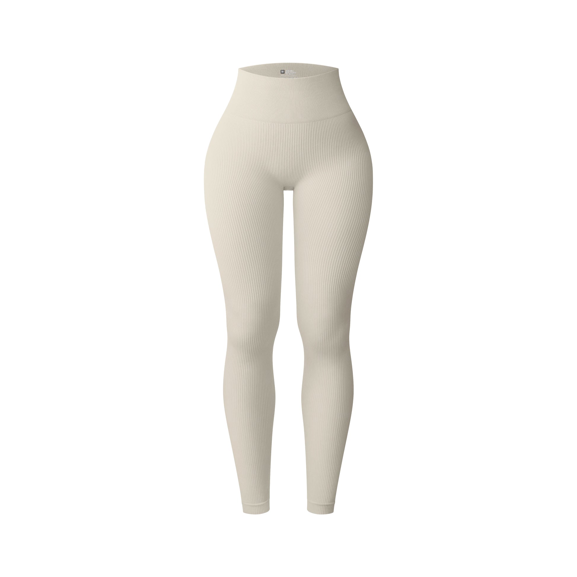 beige high waist ribbed classic gym leggings to perfectly shape and sculpt the waist and booty during intense leg or core days in the gym