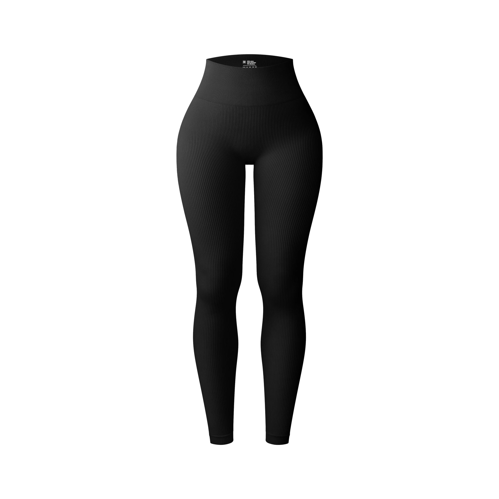 Black high waist ribbed classic gym leggings to perfectly shape and sculpt the waist and booty during intense leg or core days in the gym