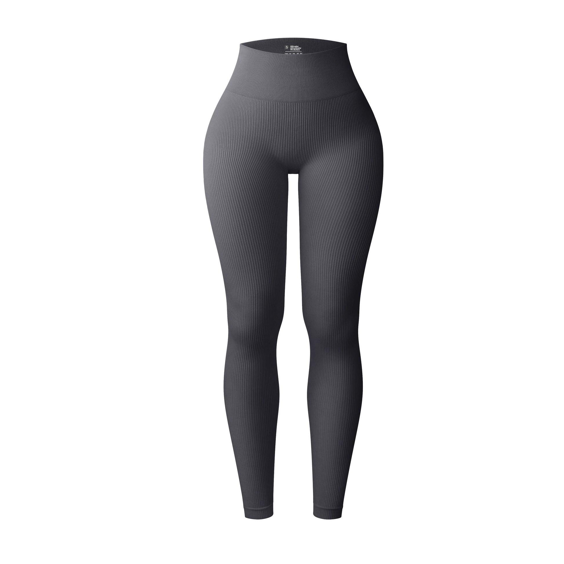 Grey high waist ribbed classic gym leggings to perfectly shape and sculpt the waist and booty during intense leg or core days in the gym