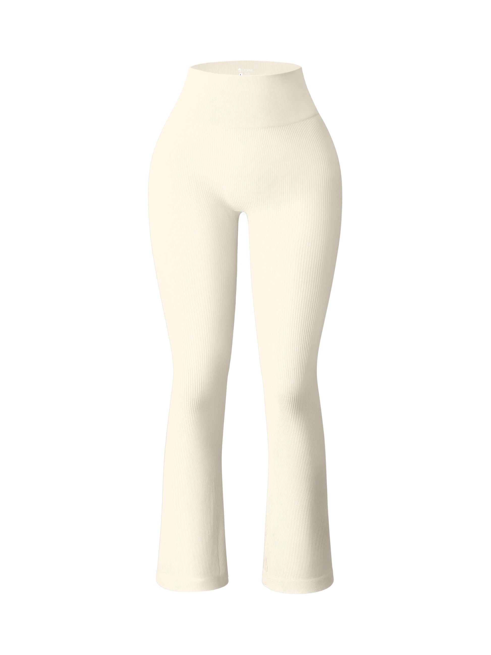 Beige high waist ribbed flared leggings to perfectly shape and sculpt the legs during intense leg days in the gym or general training sessions