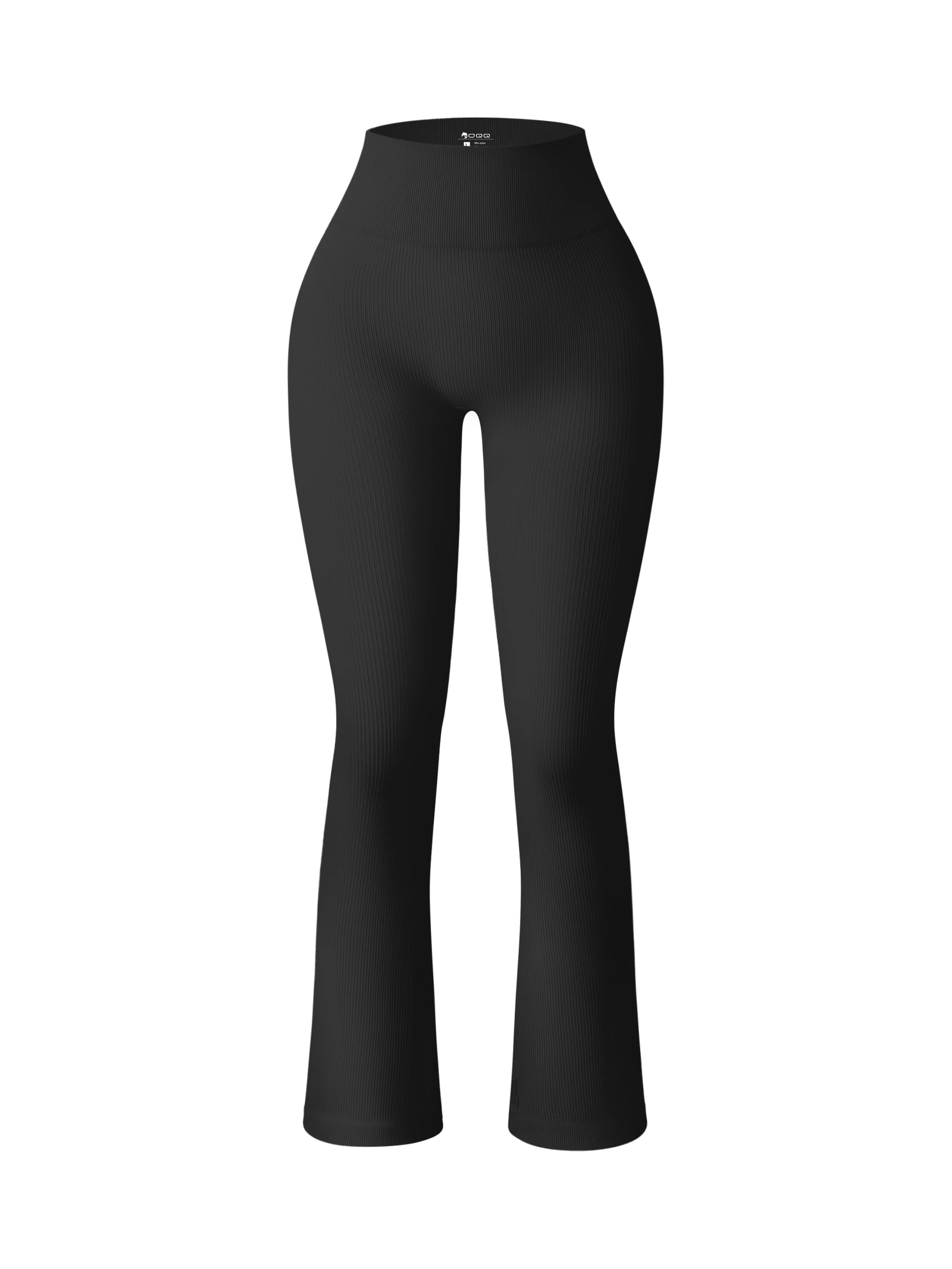 Black high waist ribbed flared leggings to perfectly shape and sculpt the legs during intense leg days in the gym or general training sessions