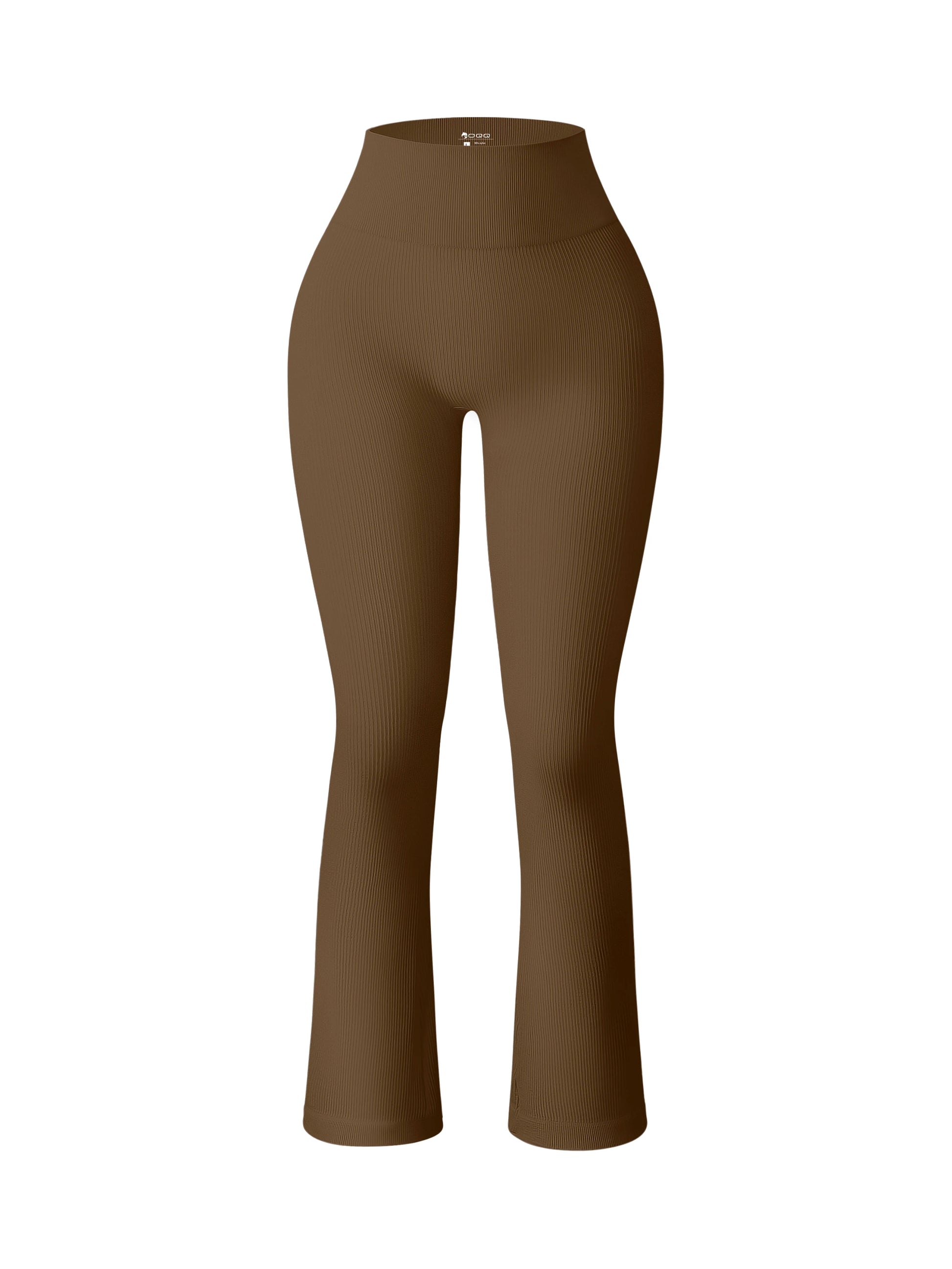 Brown high waist ribbed flared leggings to perfectly shape and sculpt the legs during intense leg days in the gym or general training sessions