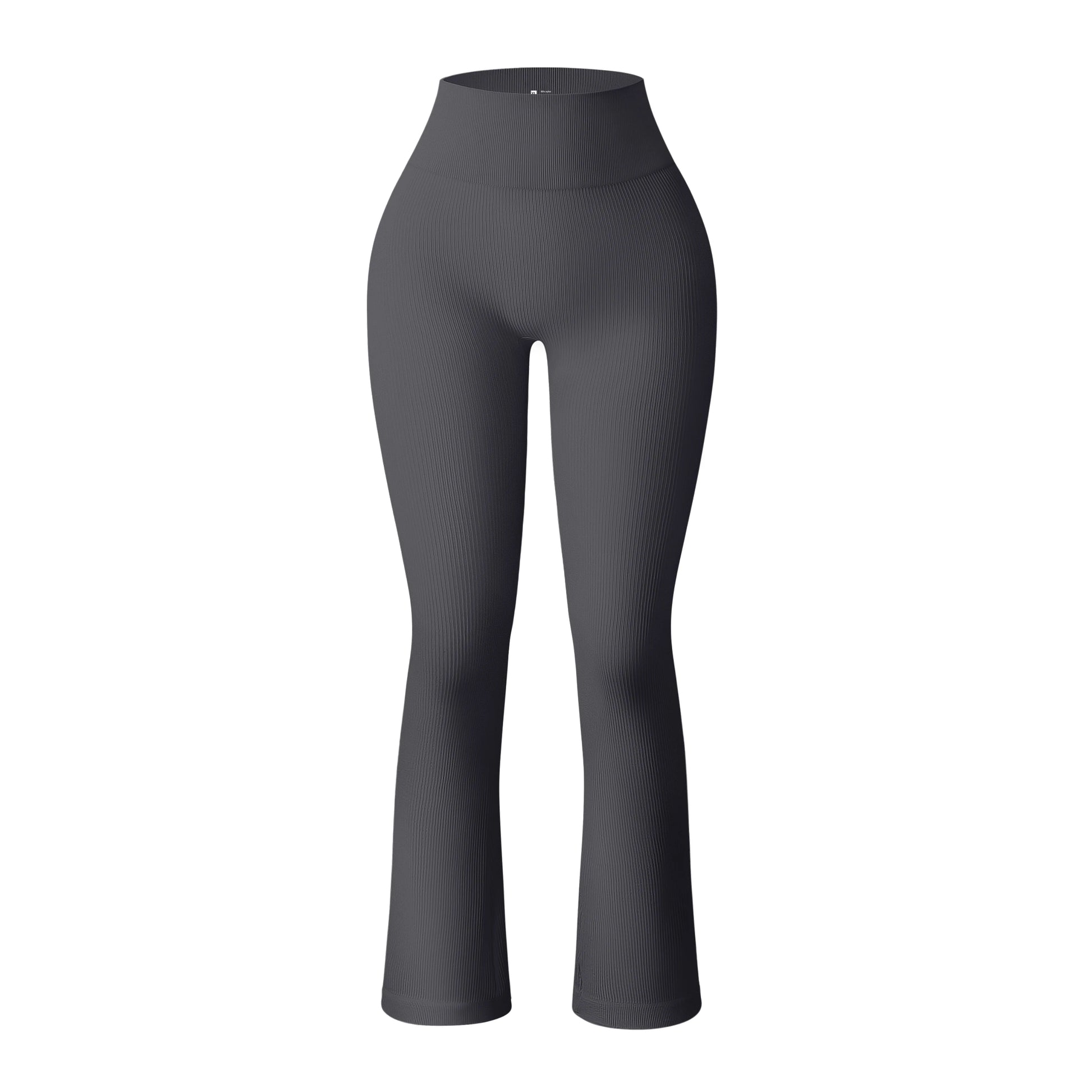 Grey high waist ribbed flared leggings to perfectly shape and sculpt the legs during intense leg days in the gym or general training sessions