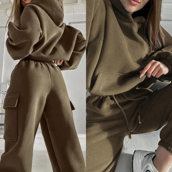 Hoodie cargo and jogger 2 piece khaki gym set for women for comfort in the gym though workouts