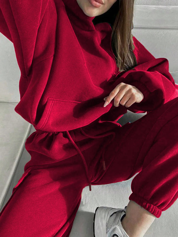 Hoodie cargo and jogger 2 piece red gym set for women for comfort in the gym though workouts