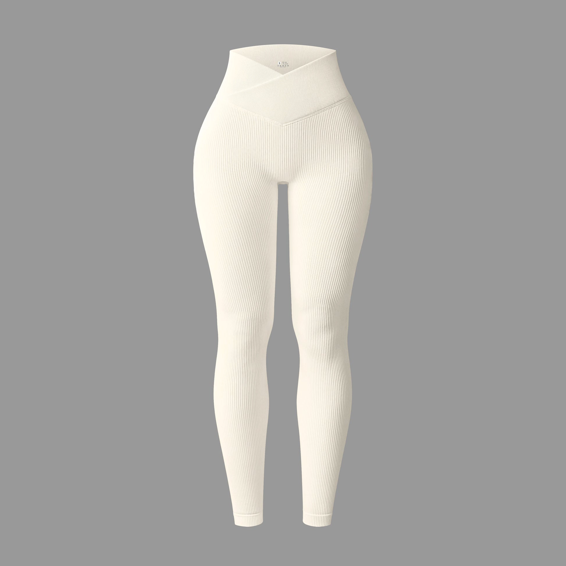 Beige v waist ribbed leggings to perfectly shape and sculpt the legs and core during intense leg days in the gym or general training sessions