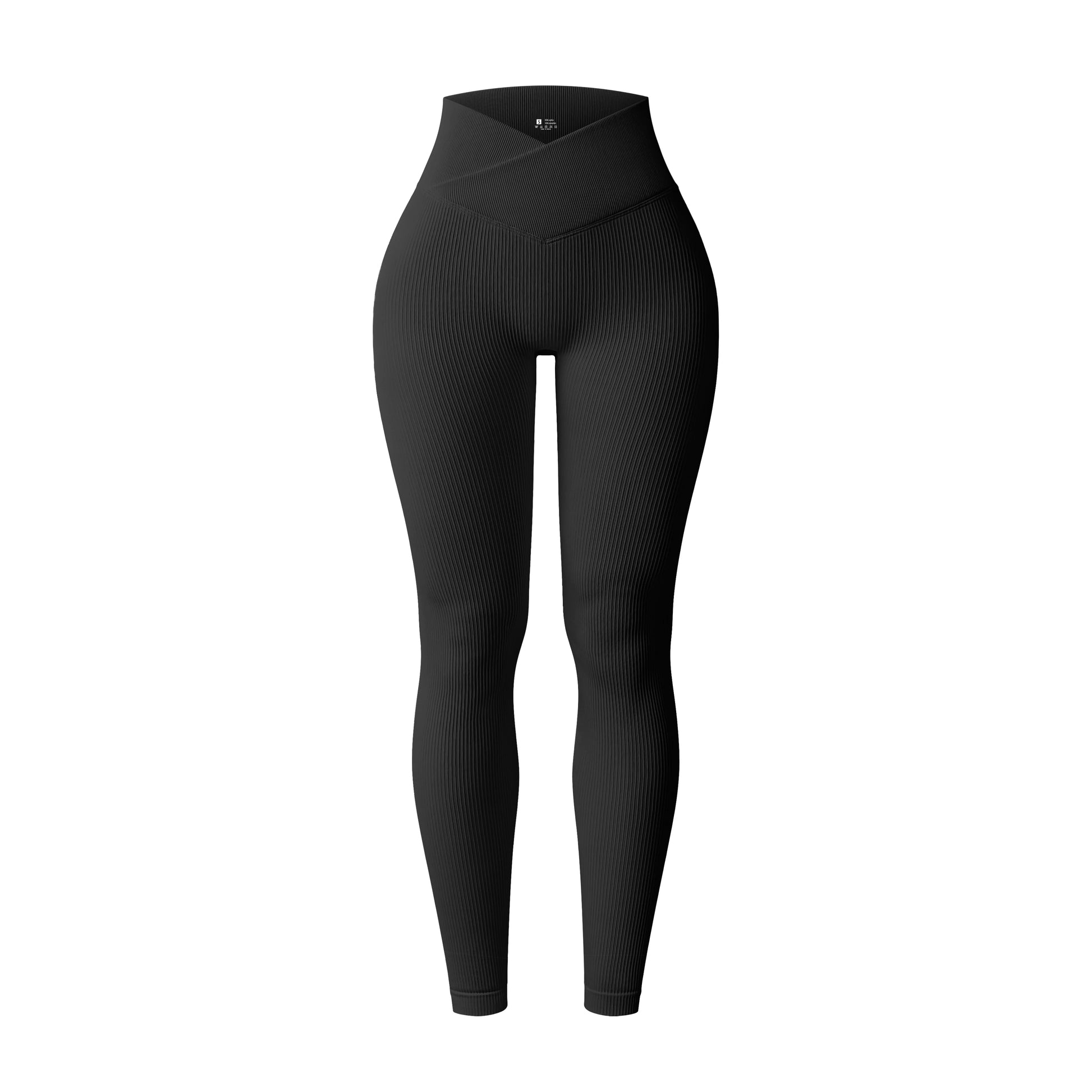 Black v waist ribbed leggings to perfectly shape and sculpt the legs and core during intense leg days in the gym or general training sessions