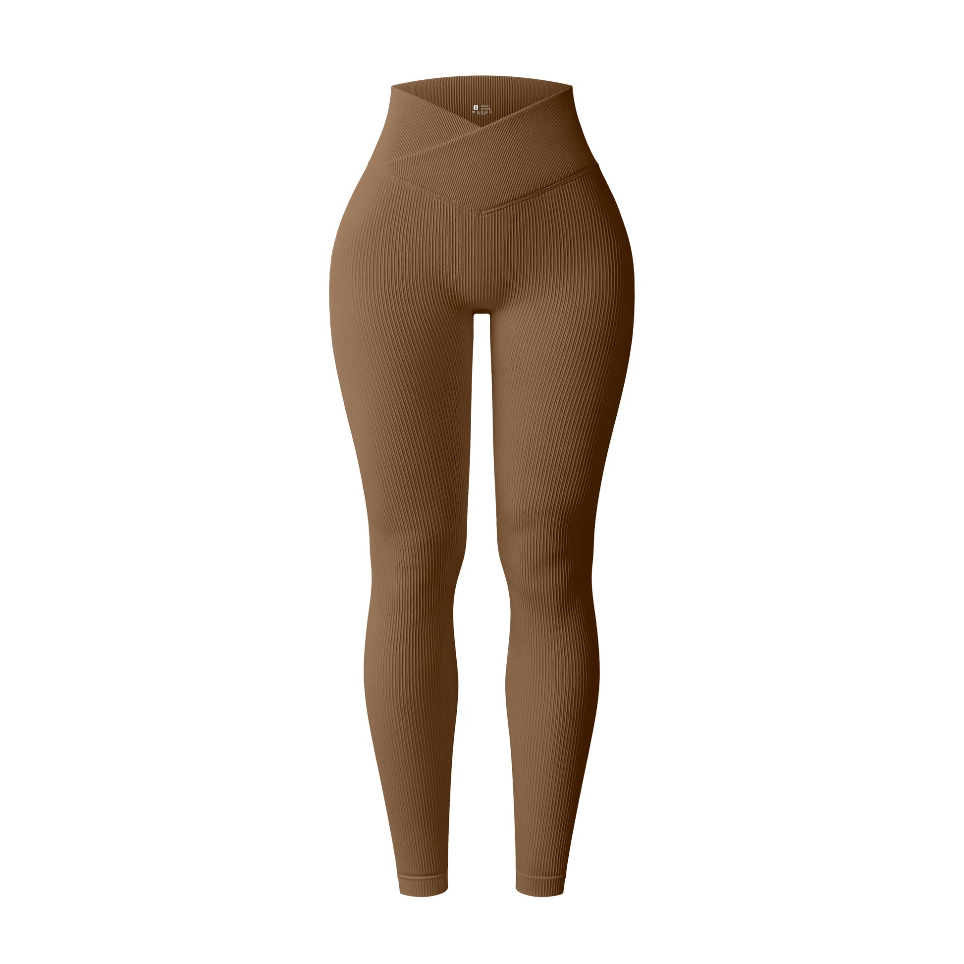 Brown v waist ribbed leggings to perfectly shape and sculpt the legs during intense leg days in the gym or general training sessions