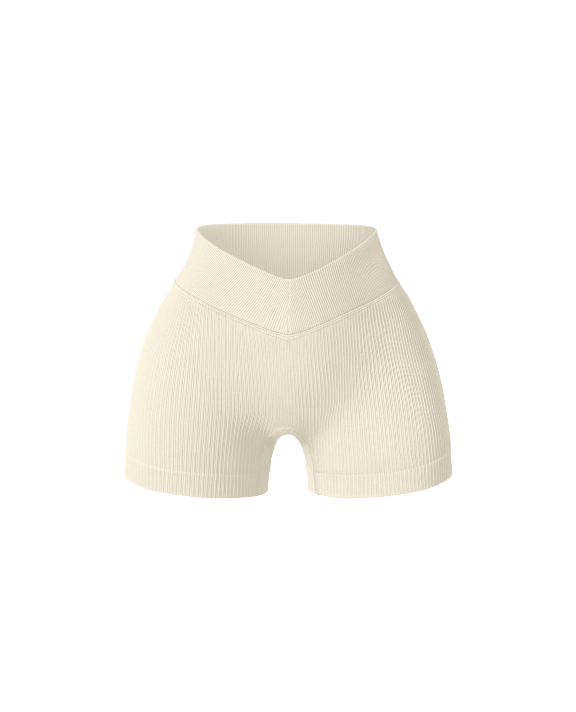 beige v waist ribbed gym shorts to perfectly shape and sculpt the waist and booty during intense leg or core days in the gym