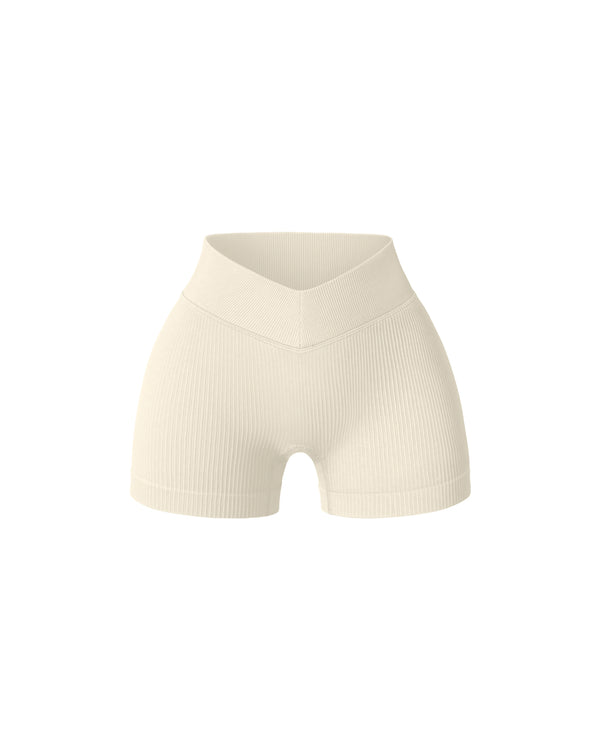 beige v waist ribbed gym shorts to perfectly shape and sculpt the waist and booty during intense leg or core days in the gym