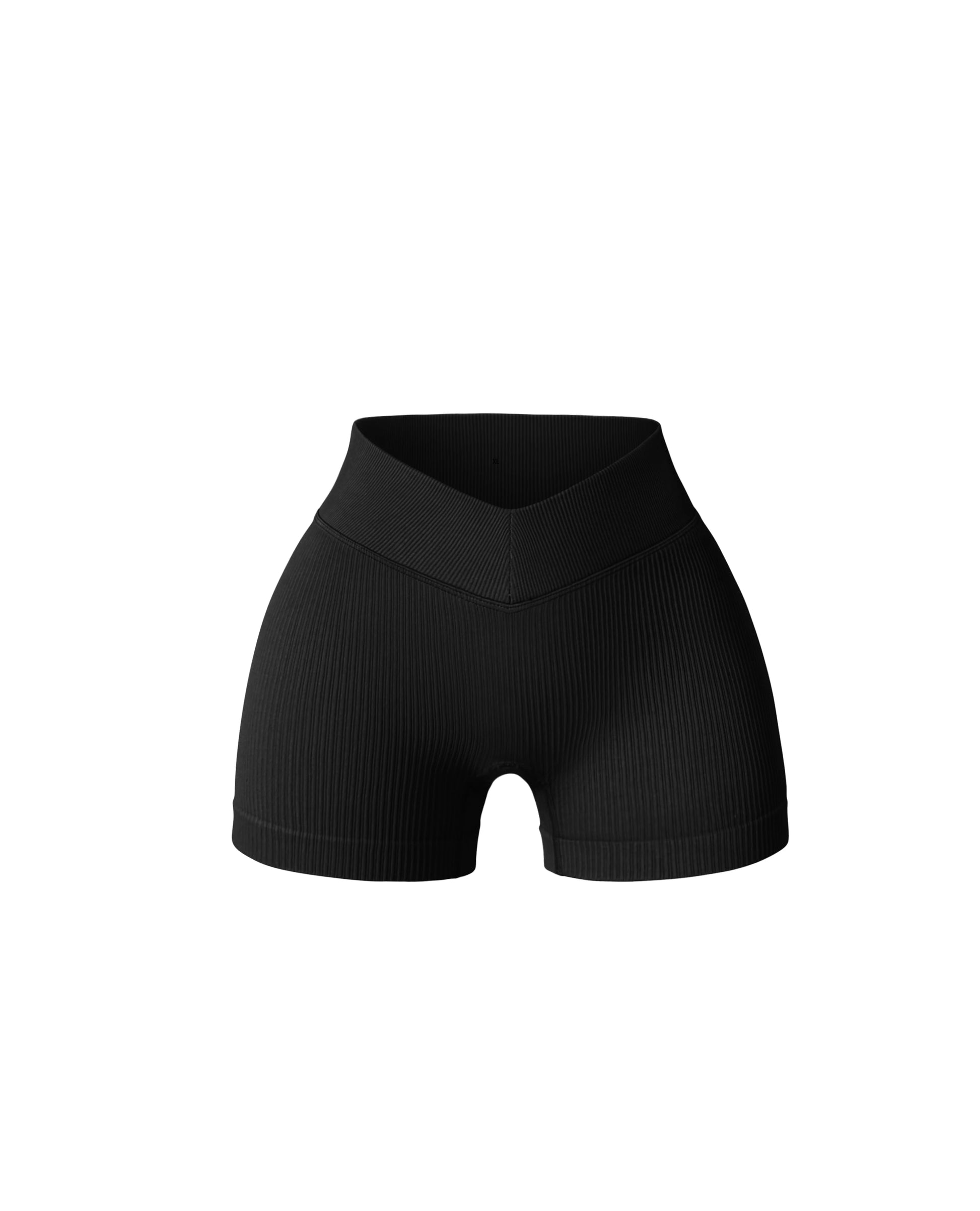 Black v waist ribbed gym shorts to perfectly shape and sculpt the waist and booty during intense leg or core days in the gym