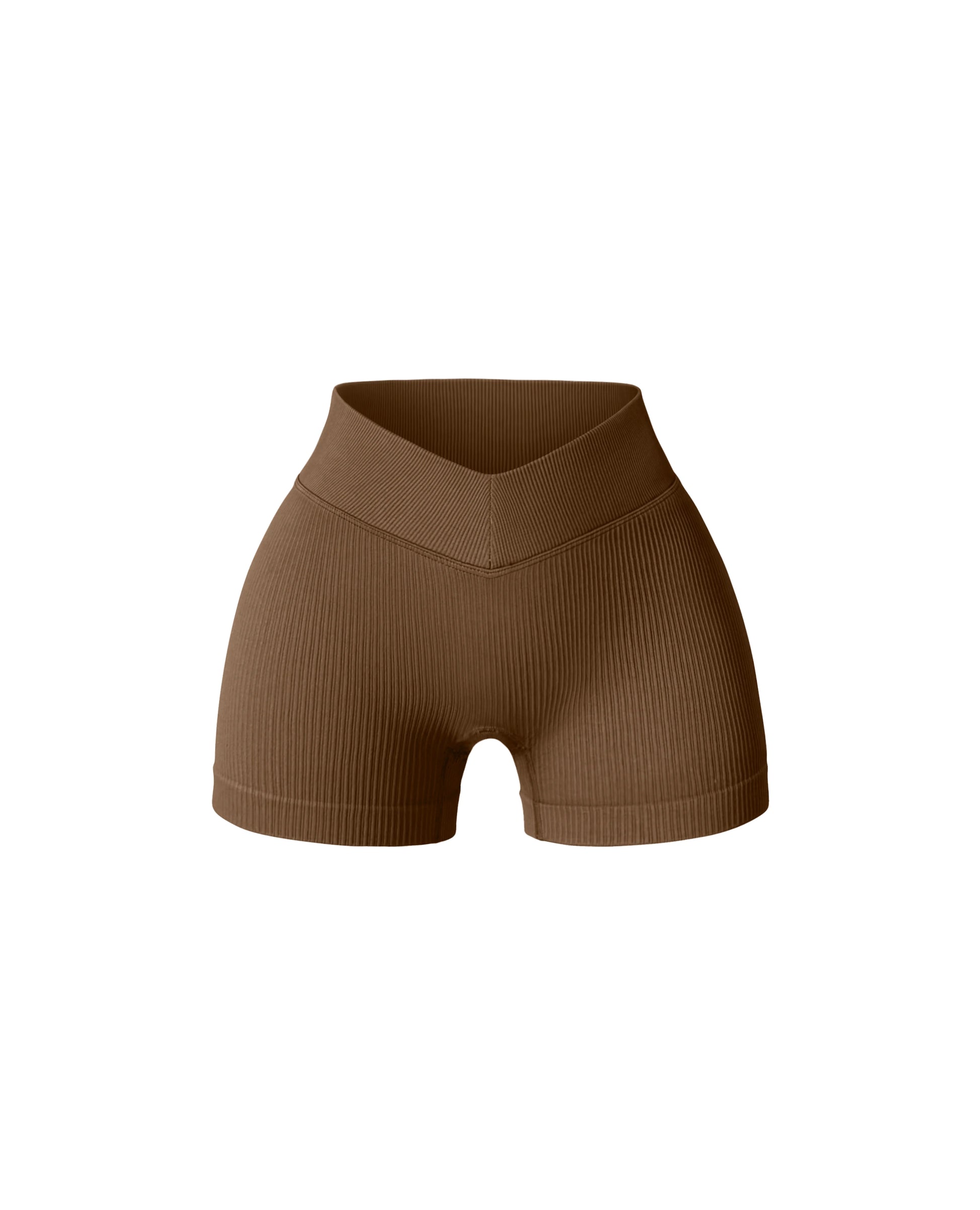 Brown v waist ribbed gym shorts to perfectly shape and sculpt the waist and booty during intense leg or core days in the gym