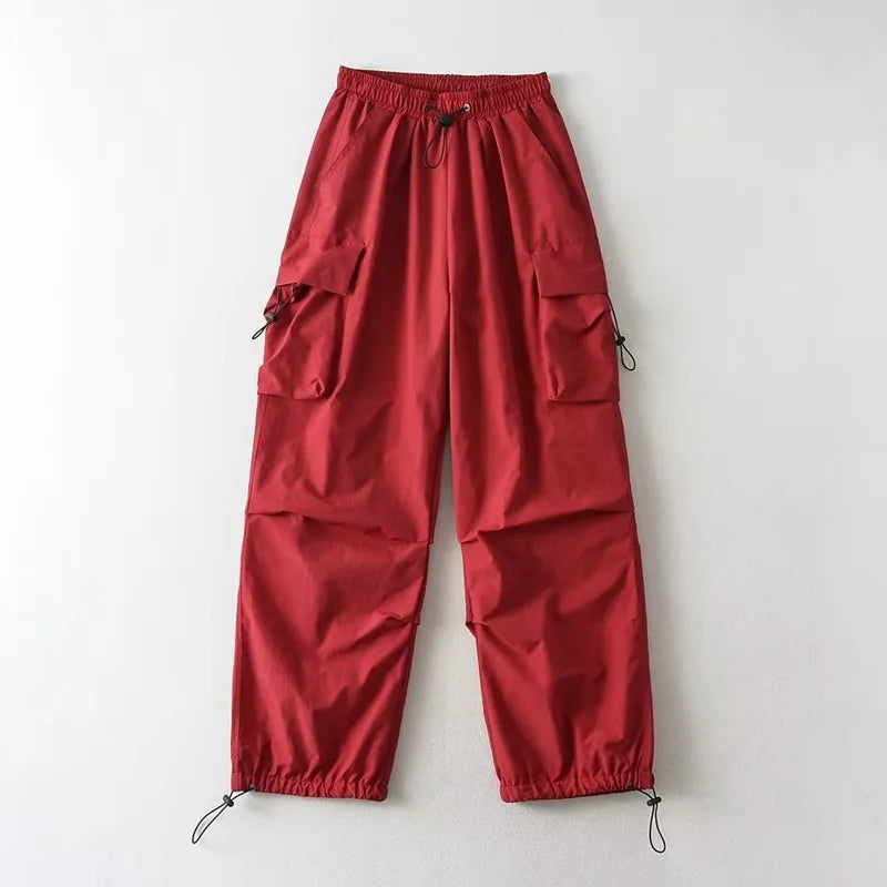 women's red gym cargo joggers designed for style and performance during workouts